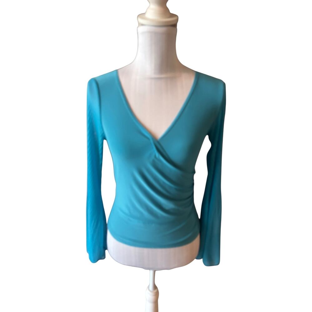 Bliss Aqua Wrap Blouse Long Sleeve Size L